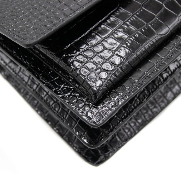 Saint Laurent Chain Sunset In Black Silver Hardware (7238)Crocodile-embossed Bag - Picture 6 of 12